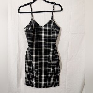 Black And White Plaid Bodycon Dress, Size Small